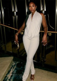 Fashion Halter-Neck Solid Color Low-Back Tight-Fitting Two-Piece Pants Set
