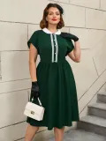 Plus Size Retro Peter Pan Collar Cocktail Elegant A-Line Dress