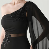 Women Tulle Shawl Beaded Tube Embroidery One Shoulder Evening Dress​