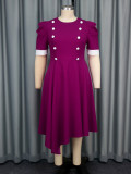 Plus Size Contrast Color Round-Neck Short-Sleeve Elegant Party Cocktail A-Line Dress