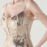 Women cross Lace-Up fishtail evening dress Formal Party evening dress