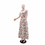 Women Holidays Casual Belt Sleeveless Turndown Collar Dress