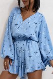 Women Summer V-neck Single-breasted Long Sleeve Jumpsuit