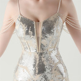 Women cross Lace-Up fishtail evening dress Formal Party evening dress