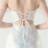 Women cross Lace-Up fishtail evening dress Formal Party evening dress
