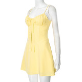 Women Lace Gathered Suspender Lace-Up Dress