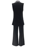 Women's Sleeveless Patchwork Contrast Color Vest Pants Two Piece Set