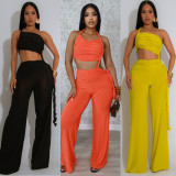 Women Halter Neck Strapless gathered tie rope wide leg jumpsuit