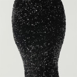 Women herringbone Lace-Up wrapped chest formal Formal Party sequined evening dress