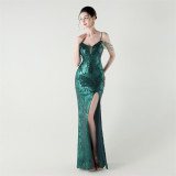 Women cross Lace-Up fishtail evening dress Formal Party evening dress