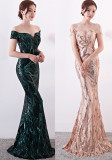 Off-Shoulder Slim Fit Sequin Fishtail Long Formal Party Evening Dress