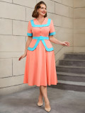 High-Waist Contrast Color A-Line Plus Size Formal Party Cocktail Dress