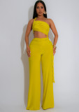 Women Halter Neck Strapless gathered tie rope wide leg jumpsuit