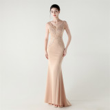 Women lace Beaded Lace-Up Formal Party evening dress