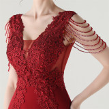 Women lace Beaded Lace-Up Formal Party evening dress