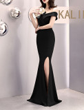 Women Summer Formal Off Shoulder High Slit Mermaid Evening Dress