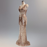 Sequin Slim Deep V Flower Women's Party Evening Dress