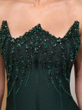 Women Strapless Lace-Up Diamond Fishtail Evening Dress