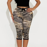 Women Summer Sexy Lace Leopard Print Capri Pants