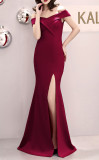Women Summer Formal Off Shoulder High Slit Mermaid Evening Dress