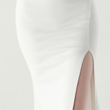 Women lace mesh herringbone Lace-Up beaded Formal Party evening dress