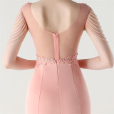 Women lace Beaded Lace-Up Formal Party evening dress