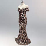 Off-Shoulder Slim Fit Sequin Fishtail Long Formal Party Evening Dress