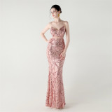Women tulle Patchwork cross Lace-Up sequined Formal Party evening dress
