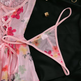 Women Lace Patchwork floral sexy cross Lace-Up body shaper Two Piece Set