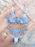 Women French sweet mesh embroidered lace bra See-Through Sexy Lingerie Set