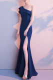 Women Summer Formal One Shoulder Shoulder High Slit Mermaid Evening Dress