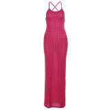 Spring Women's Strap Low-Back Sexy Chic Solid Color Long Dress