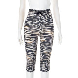 Women Summer Sexy Lace Leopard Print Capri Pants