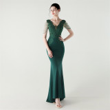 Women lace Beaded Lace-Up Formal Party evening dress