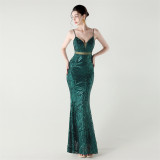 Women tulle Patchwork cross Lace-Up sequined Formal Party evening dress