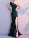 Women Summer Formal One Shoulder Shoulder High Slit Mermaid Evening Dress
