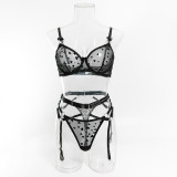 Women summer mesh heart-shaped bow metal ring garter Sexy Lingerie Set