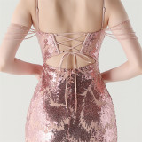 Women cross Lace-Up fishtail evening dress Formal Party evening dress
