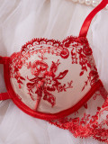 Women embroidered gathered mesh Sexy Lingerie Set