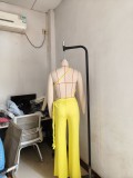 Women Halter Neck Strapless gathered tie rope wide leg jumpsuit