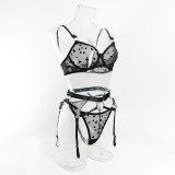 Women summer mesh heart-shaped bow metal ring garter Sexy Lingerie Set