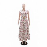 Women Holidays Casual Belt Sleeveless Turndown Collar Dress
