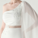 Women Tulle Shawl Beaded Tube Embroidery One Shoulder Evening Dress​
