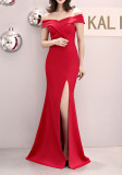 Women Summer Formal Off Shoulder High Slit Mermaid Evening Dress