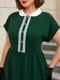 Plus Size Retro Peter Pan Collar Cocktail Elegant A-Line Dress