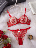 Women embroidered gathered mesh Sexy Lingerie Set