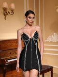 Women Strapless Suspender Diamond Sexy Party Bandage Dress
