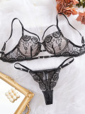 Women mesh rose embroidery Sexy Lingerie Set