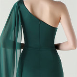 Women Tulle Shawl Beaded Tube Embroidery One Shoulder Evening Dress​