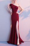 Women Summer Formal One Shoulder Shoulder High Slit Mermaid Evening Dress